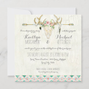 BOHO Land Rustic Blommigt Hjort Skull Antler Arrow Inbjudningar