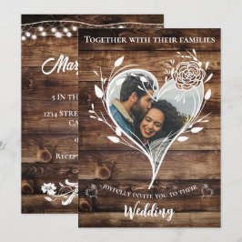 Boho Land Rustic Wood Photo Bröllop Inbjudningar