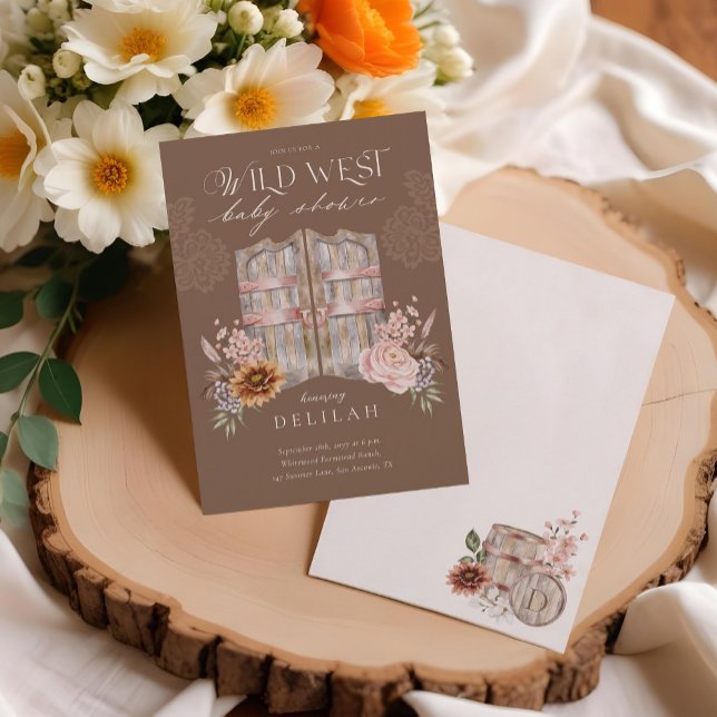 Boho Land Western Blommigt Barn Doors Baby Shower Inbjudningar (Boho Country Western Floral Barn Doors Baby Shower Invitation)