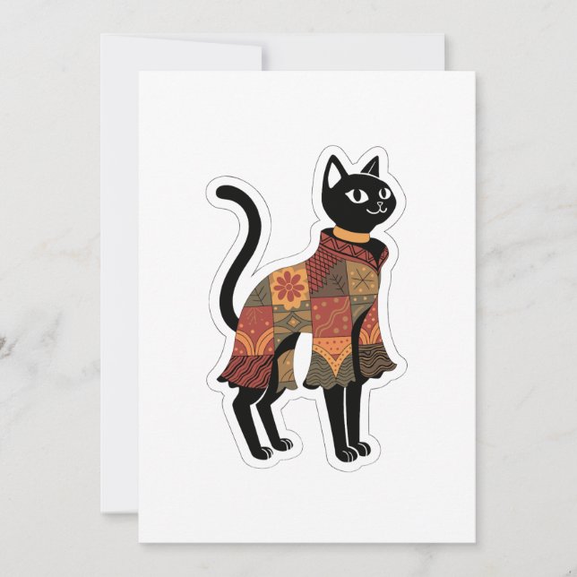 Boho lapptäcke svart katt gratulationskort inbjudningar (Framsida)
