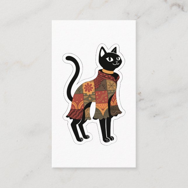 Boho lapptäcke svart katt gratulationskort visitkort (Framsida)