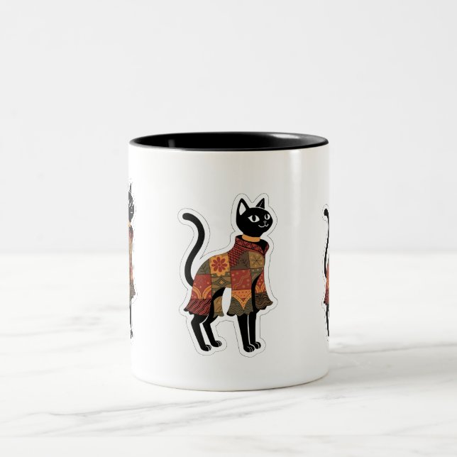 Boho lapptäcke Svart Katt Kaffe Mugg (Center)
