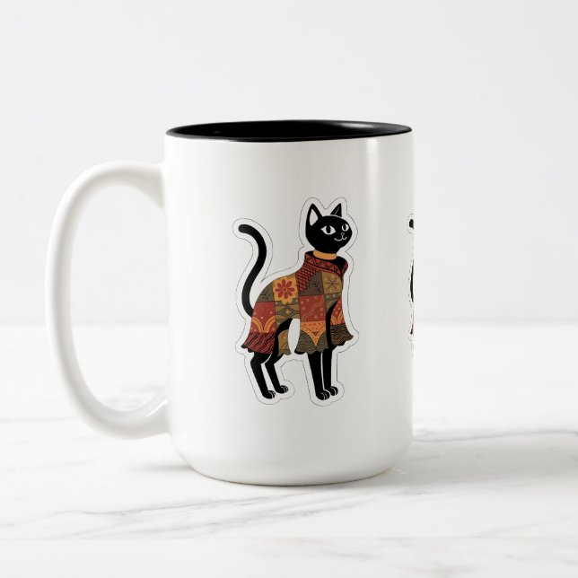 Boho lapptäcke Svart Katt Kaffe Mugg (Vänster)