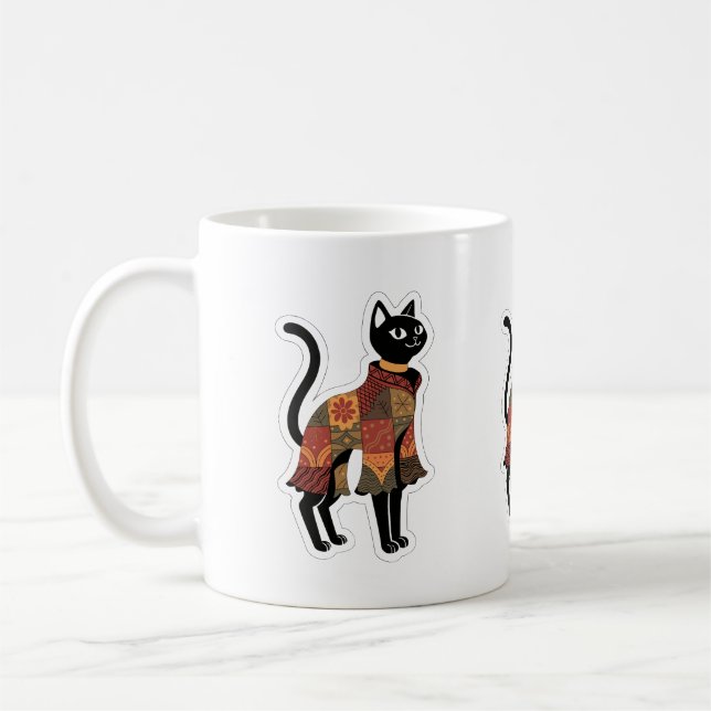 Boho lapptäcke svart katt kaffemugg (Vänster)