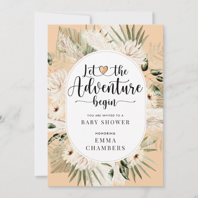 Boho lät Äventyr börja med Cream Baby Shower Inbjudningar (Framsida)
