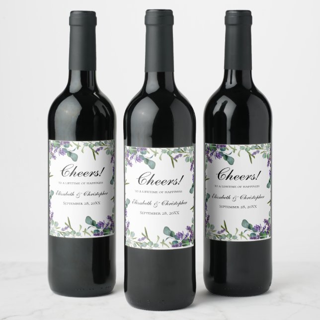 Boho Lavendel Eukalyptus Bröllop  Vinflaska Etikett (Flaskor)