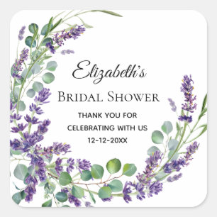 Boho Lavendel Eukalyptus Bröllopsdusch Fyrkantigt Klistermärke