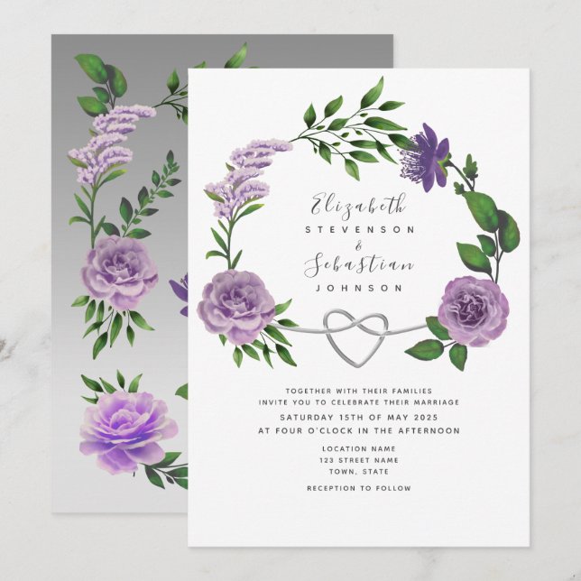 Boho Lavendel Lila Bröllop Inbjudningar (Fram/baksida)