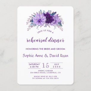 Boho Lavender Blommigt Plum Lila Rehearsal Middag Inbjudningar