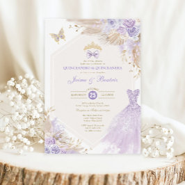 Boho Lavender Blommigt Twillingars Boy Girl Quince Inbjudningar