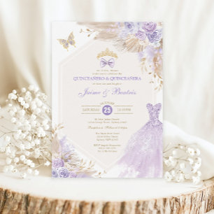 Boho Lavender Blommigt Twillingars Boy Girl Quince Inbjudningar