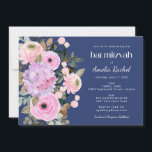 Boho Lavender Blue Blommigt Watercolor Bat mitzvah Inbjudningar<br><div class="desc">Boho Lavender Rosa Blommigt Watercolor Bat mitzvah bjudan på blå bakgrund</div>