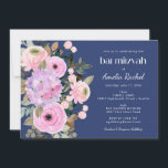 Boho Lavender Blue Blommigt Watercolor Bat mitzvah Inbjudningar<br><div class="desc">Boho Lavender Rosa Blommigt Watercolor Bat mitzvah bjudan på blå bakgrund</div>
