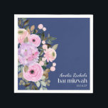 Boho Lavender Blue Blommigt Watercolor Bat mitzvah Pappersservett<br><div class="desc">Boho Lavender Rosa Blommigt Watercolor Anpassningsbar Bat mitzvah Napkins med blå bakgrund</div>