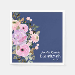 Boho Lavender Blue Blommigt Watercolor Bat mitzvah Pappersservett