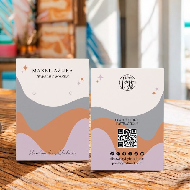 Boho lavender grått Jewelry maker Qr logotyp earri Visitkort (Boho lavender gray Jewelry maker Qr logo earring)