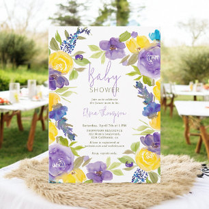 Boho lavender gult blommigt babydusch inbjudningar