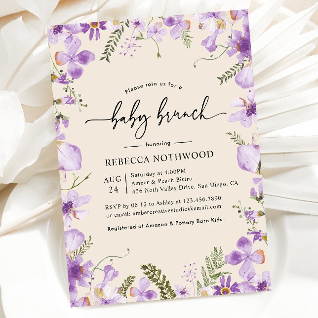 Boho Lavender Lilac Blommigtar Baby Brunch Inbjudningar (Skapare uppladdad)