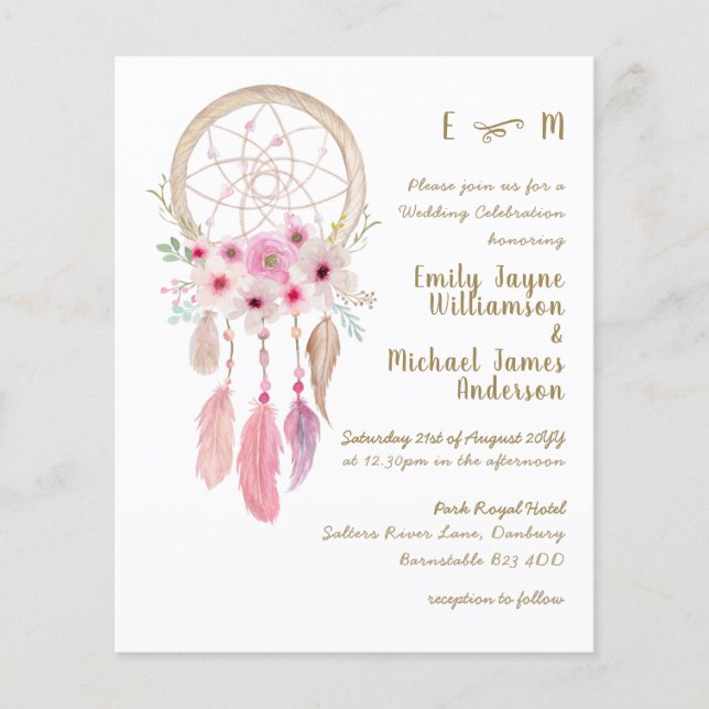 Boho Lavender Rosa Dream Catcher Feathers Bröllop (Framsida)