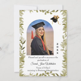 Boho Leaf Border College Graduation announcement Kort