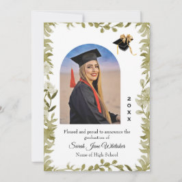 Boho Leaf Border Hi-School Graduation announcement Kort