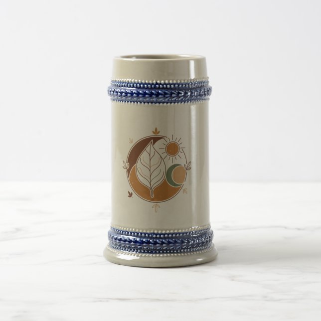 Boho Leaf Sun Moon Mugg | Jordiga Nyanser Abstrakt (Center)