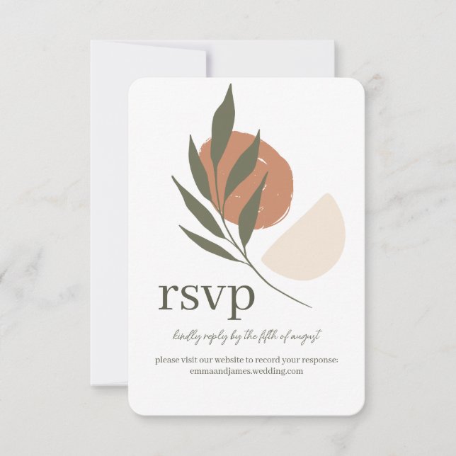 Boho Leafy Response OSA Bröllop Site Card Kort (Framsida)