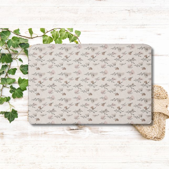 Boho Leaves Botanisk Beige Krämfärgad Svart Badrumsmatta (Skapare uppladdad)