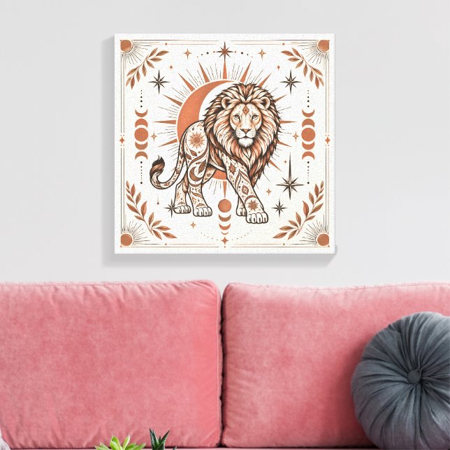 Boho Lejon Celestial Sol Måne Ornamentalt Djur  Canvastryck (Insitu (Vardagsrum))