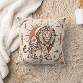 Boho Lejon Celestial Sol Måne Ornamenterad Djurkon Kudde