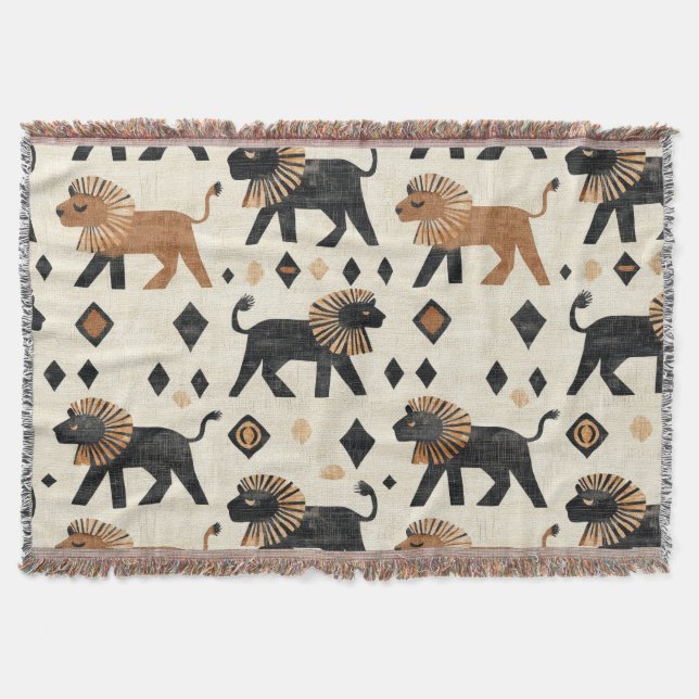 Boho Lejon Tribal Safari Mönster Filt (Framsidan)