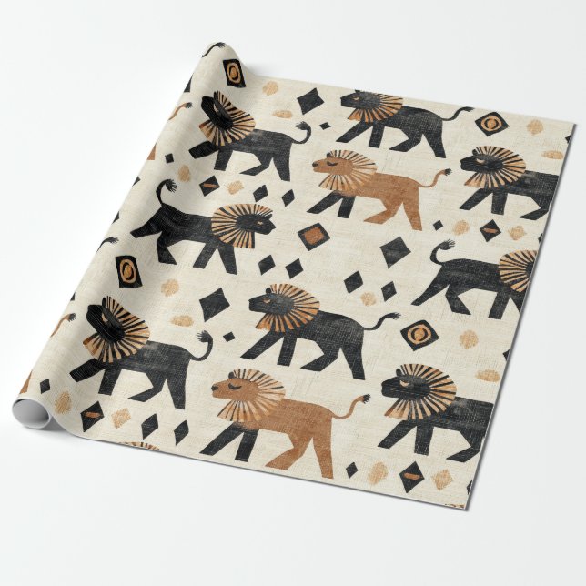 Boho Lejon Tribal Safari Mönster Presentpapper (Utrullad)