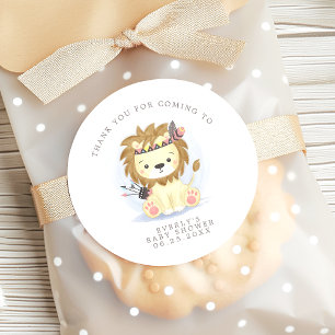 Boho Lejon Tribal Vattenfärg Bohemisk Baby Shower Runt Klistermärke