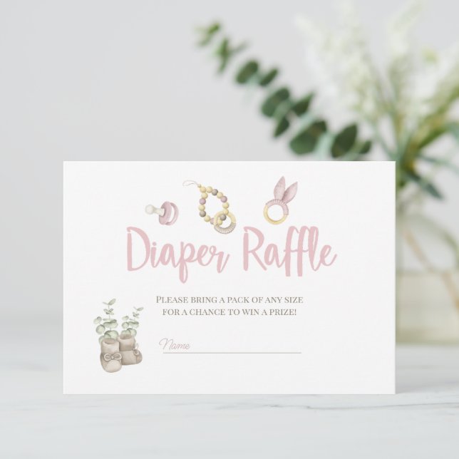Boho Leksaker Baby Shower Girl Diaper Raffle Card Inbjudningar (Stående Fram)