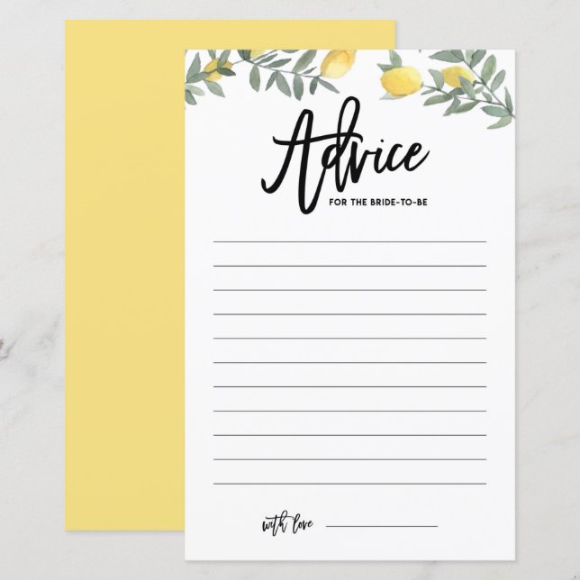 Boho Lemon Advice for Bride Möhippa Card (Fram/baksida)