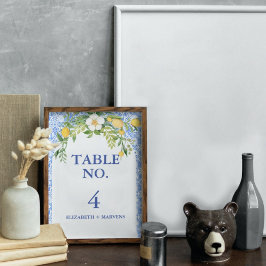 Boho Lemon Blue Mediterranean tile Italiana Bröllo Bordsnummer