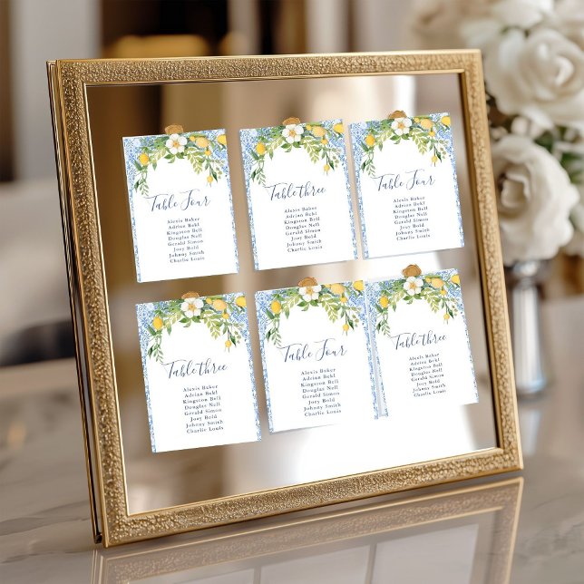Boho Lemon Blue Mediterranean tile Italiana Bröllo Inbjudningar (Skapare uppladdad)