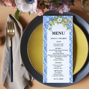 Boho Lemon Blue Mediterranean tile Italiana Bröllo Meny