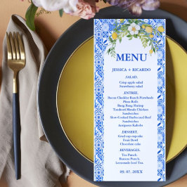 Boho Lemon Blue Mediterranean tile Italiana Bröllo Meny