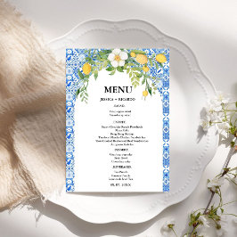 Boho Lemon Blue Mediterranean tile Italiana Bröllo Meny