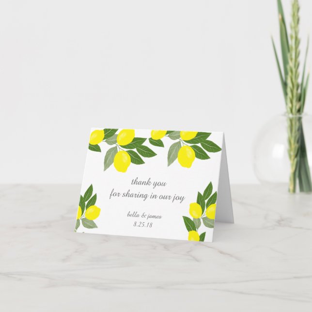 Boho Lemon Bröllop Tack Notecards (Framsida)