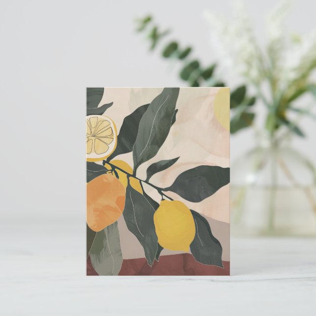 Boho Lemon Gren med Sol Abstrakt Fruit Artwork Vykort (Stående Fram)