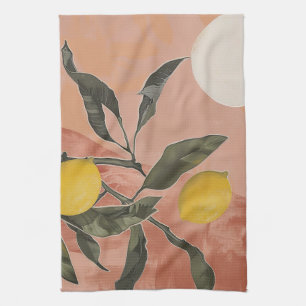 Boho Lemon Gren med Sol minimalistisk Abstrakt (2) Kökshandduk
