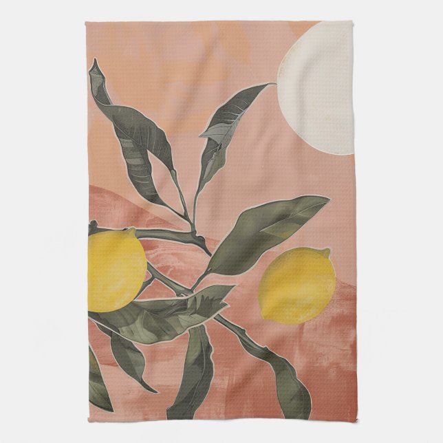 Boho Lemon Gren med Sol minimalistisk Abstrakt (2) Kökshandduk (Vertikal)