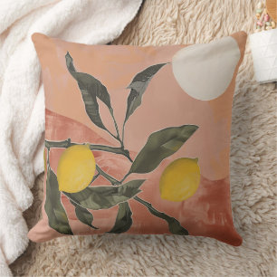 Boho Lemon Gren med Sol minimalistisk Abstrakt (2) Kudde