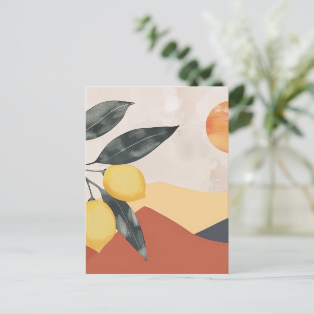 Boho Lemon Gren med Sol minimalistisk Abstrakt Vykort (Stående Fram)
