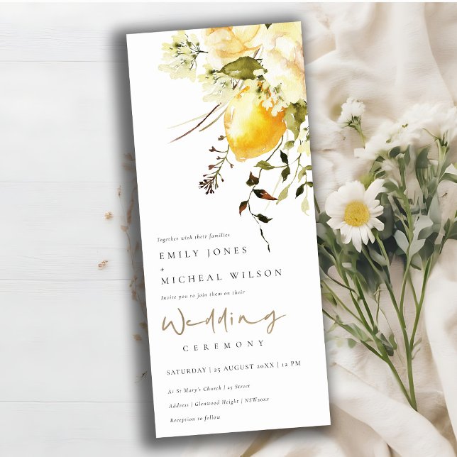 Boho Lemon Gult Watercolor Blommigt Bröllop Inbjudningar (Skapare uppladdad)