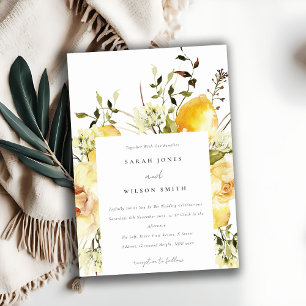 Boho Lemon Gult Watercolor Blommigt Bröllop Inbjudningar