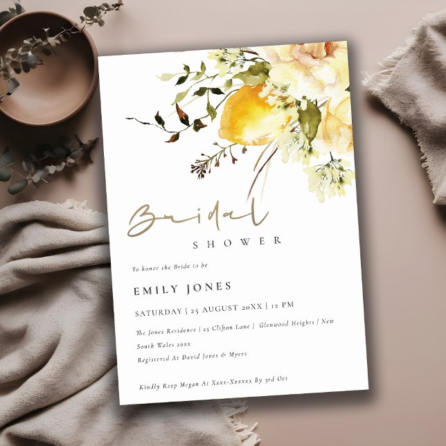 Boho Lemon Gult Watercolor Blommigt Möhippa Inbjudningar (Skapare uppladdad)