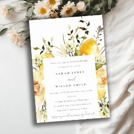 Boho Lemon Gult Watercolor Blommigt Par Shower Inbjudningar